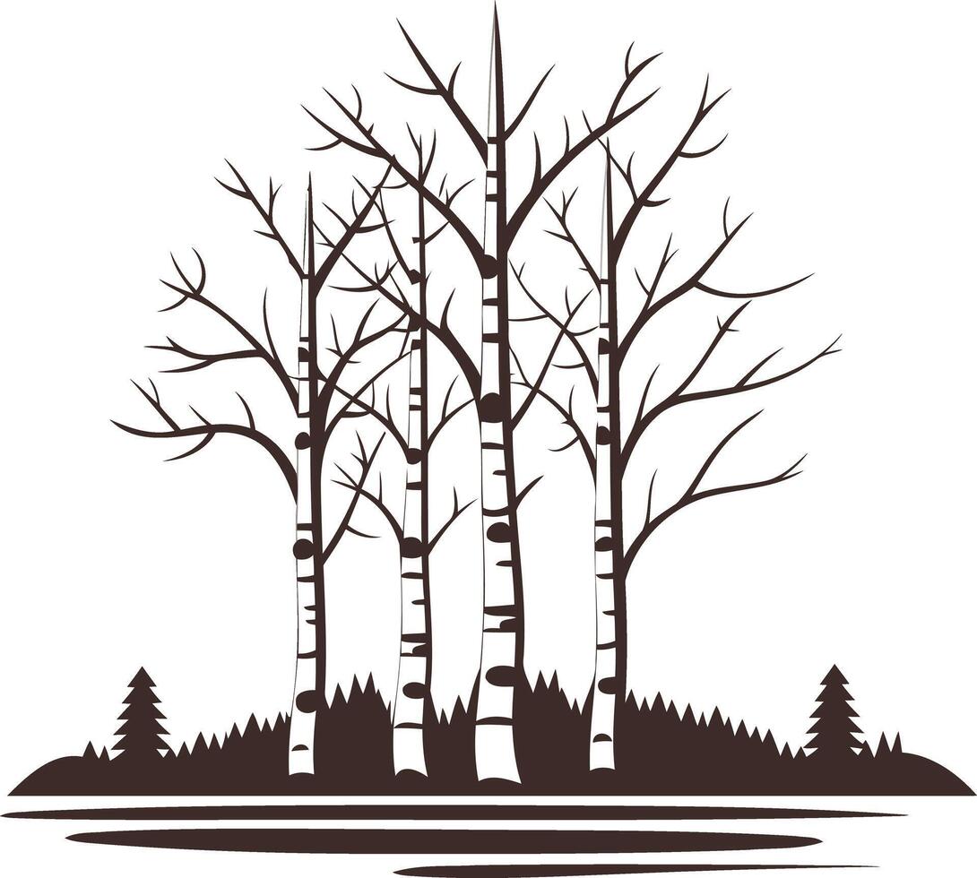 A silhouette of birch trees with a simple, minimalist design vector