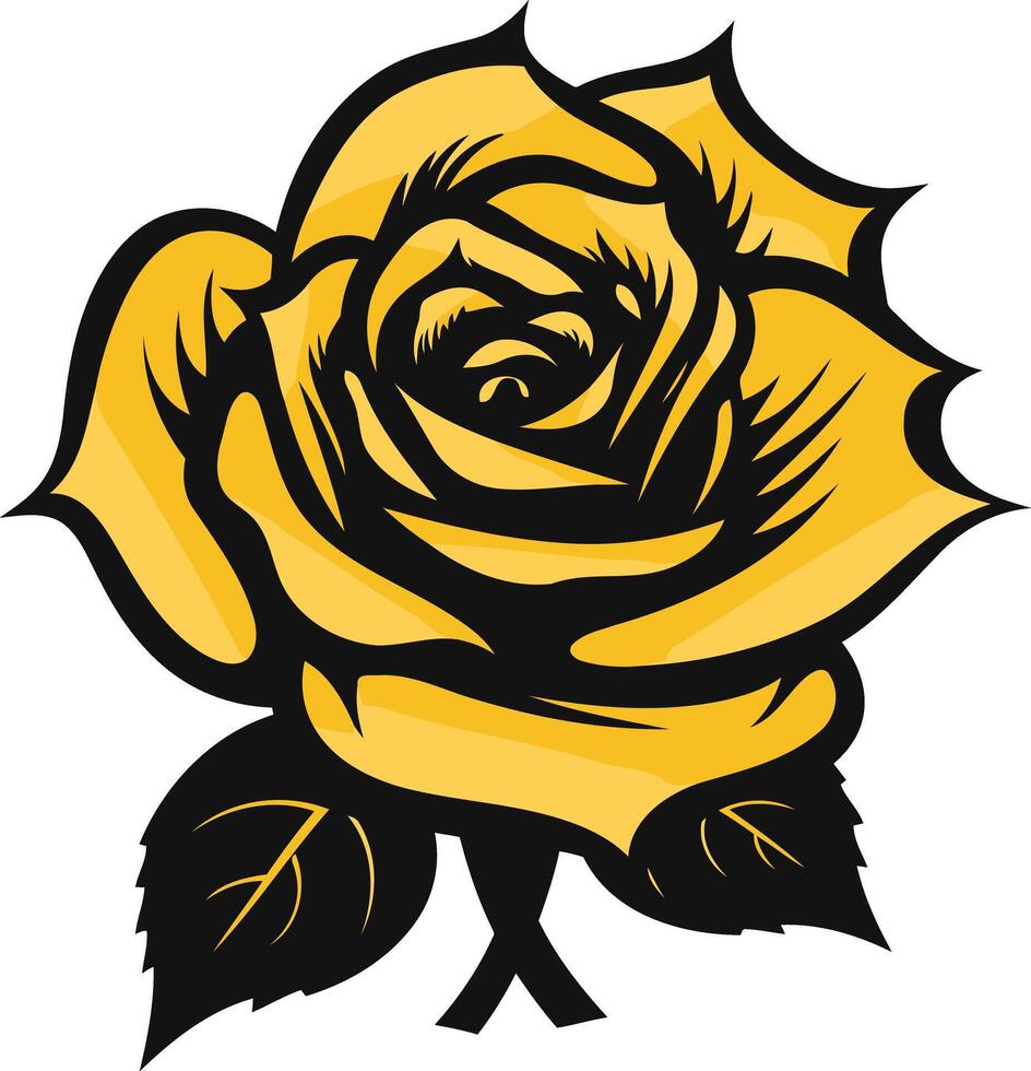 A classic, bold rose illustration with a yellow silhouette on a white background vector