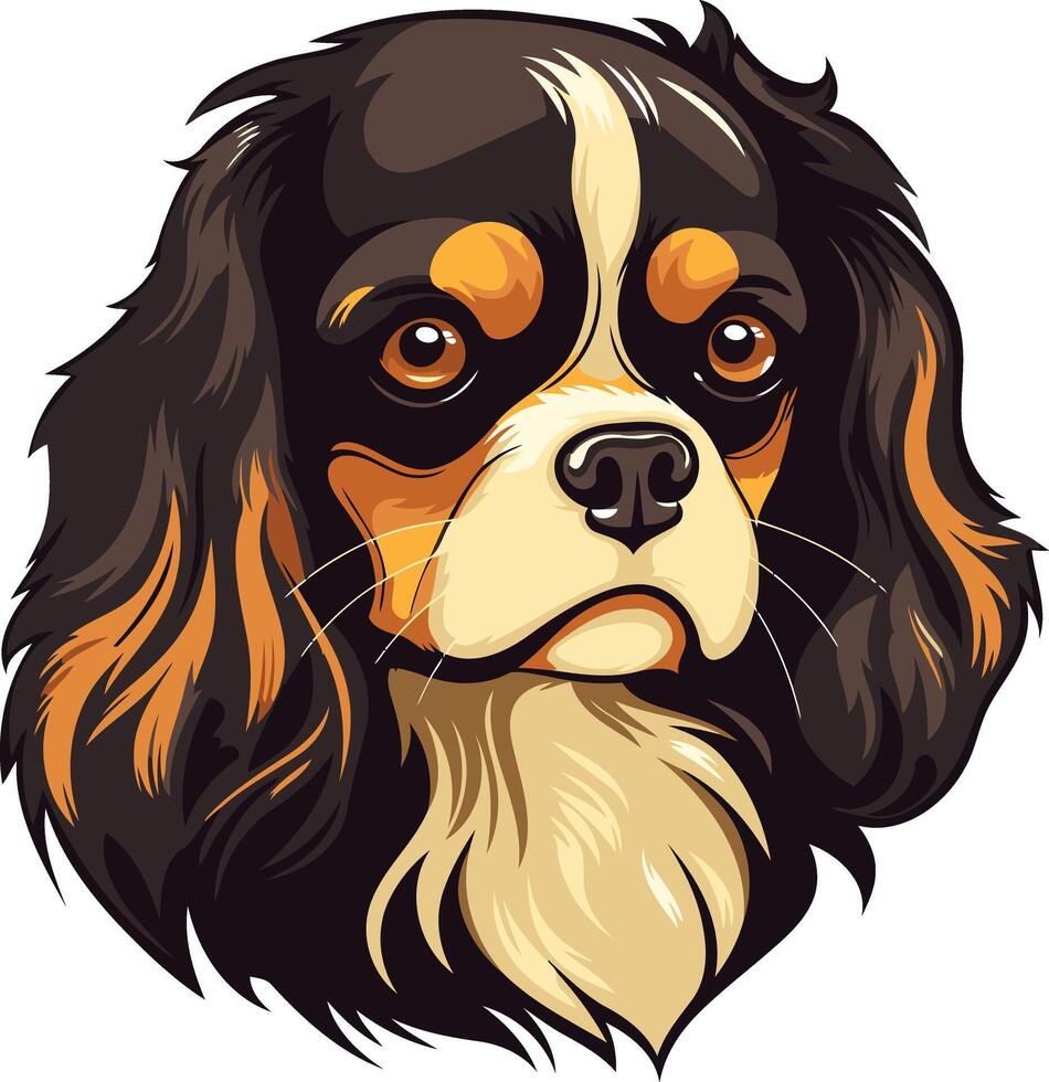 A charming and expressive illustration of a cavalier king charles spaniel, perfect for pet-related designs, greeting cards, and social media graphics vector