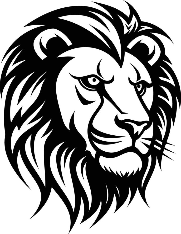 A bold, black and white illustration of a lion's head, perfect for tattoos, logos, or any design that needs a powerful symbol of strength and courage vector