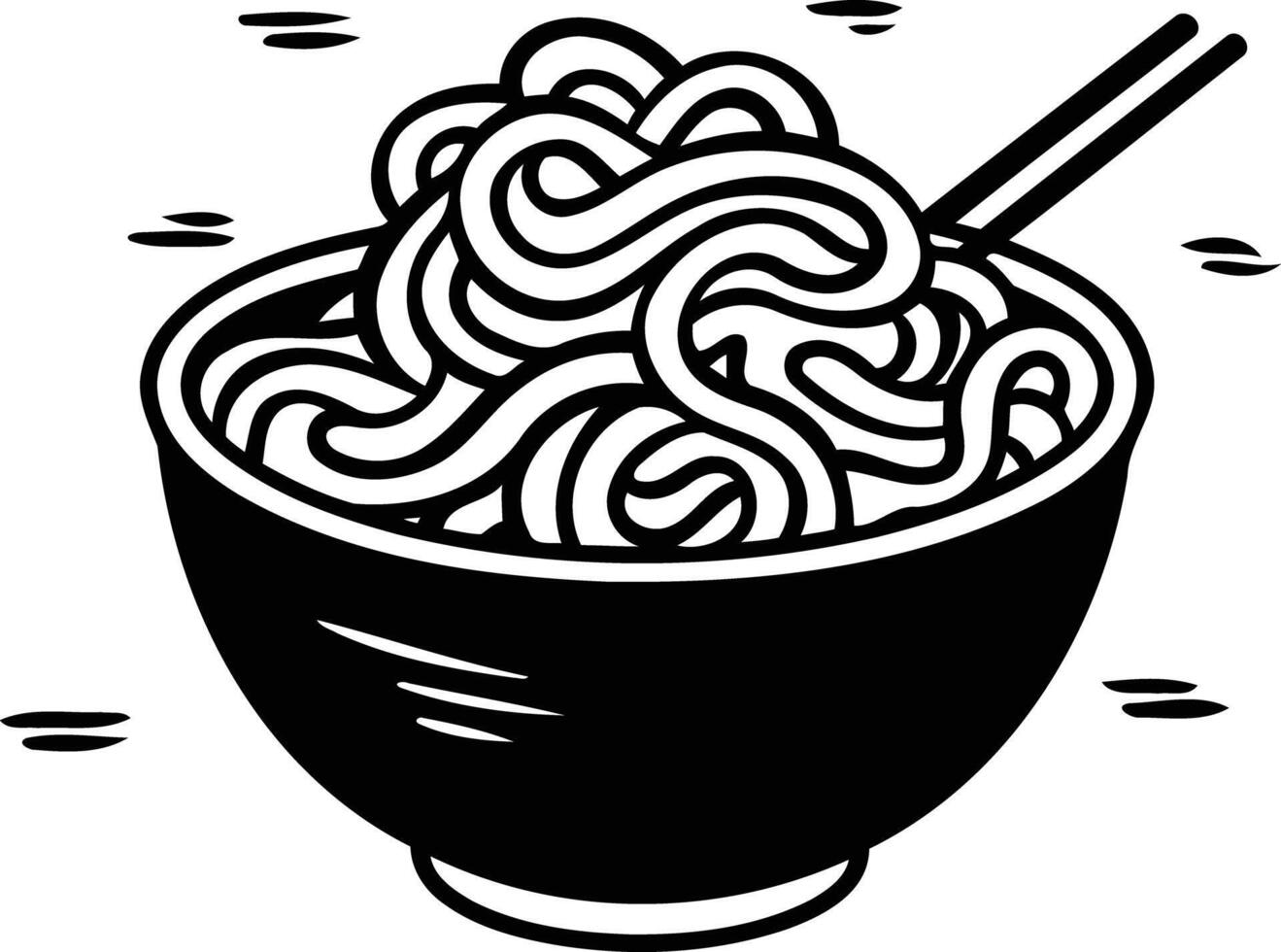 A simple, black and white illustration of a bowl of noodles with chopsticks vector