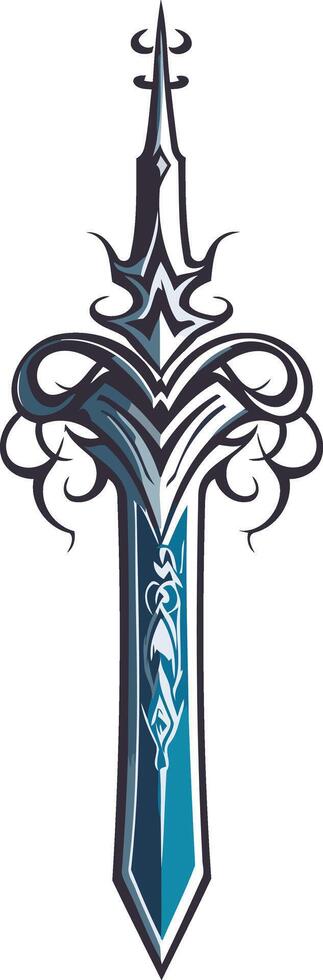 A stylized, intricate sword with a blue blade and silver accents vector