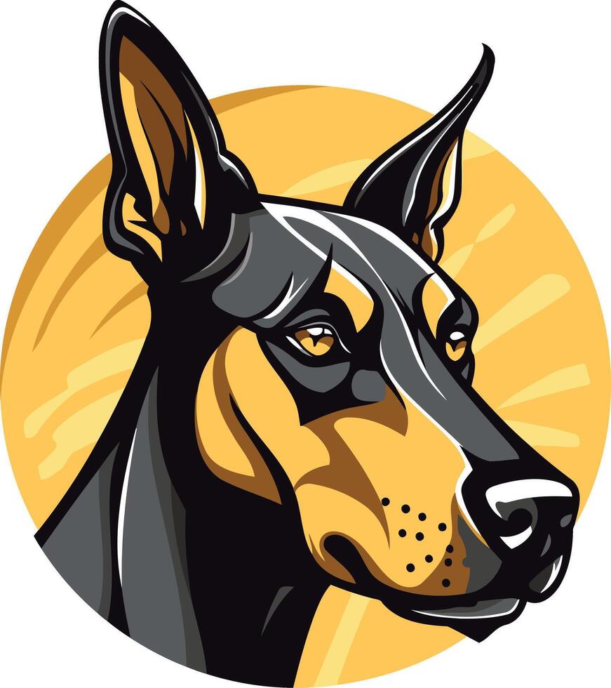 A striking illustration of a doberman pinscher's head, ideal for branding, logos, and pet-related designs vector
