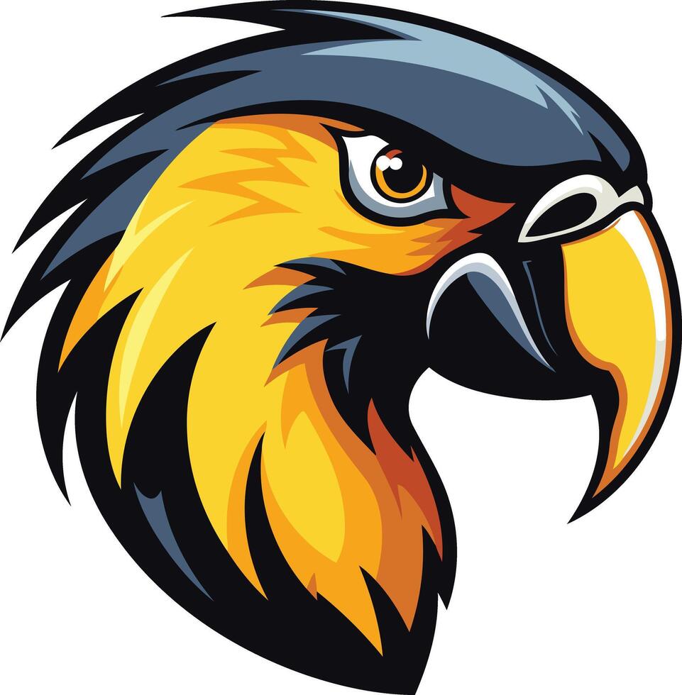 A fierce and powerful parrot head illustration, perfect for sports team logos, branding, and mascot designs vector