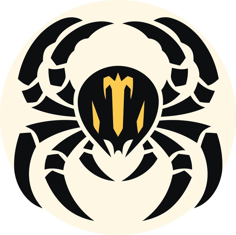 A striking black spider logo with a bold, yellow center vector