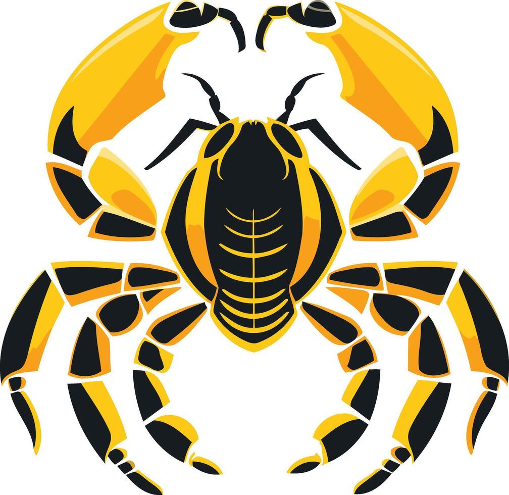 A striking abstract logo design featuring a stylized crab with a black and yellow color scheme vector