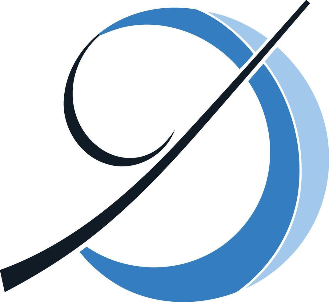 Modern abstract logo design with a black line and blue circles vector
