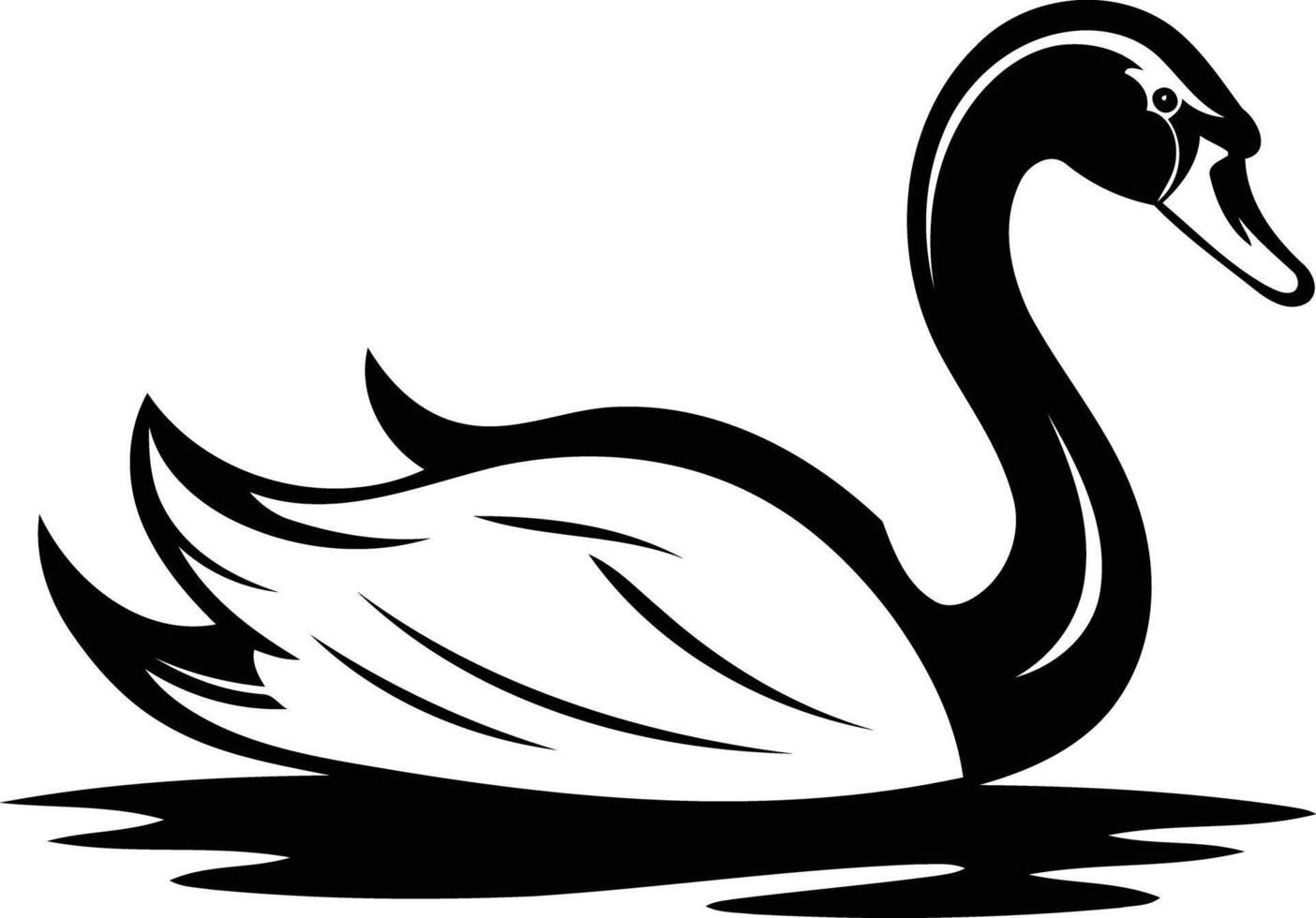 A stylized black and white illustration of a swan in profile, swimming gracefully on water vector