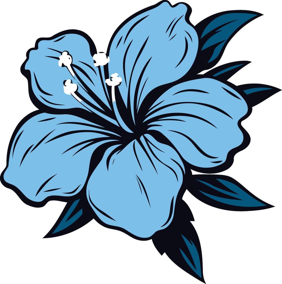 A vibrant blue hibiscus flower with green leaves, perfect for tropical designs, summer themes, and floral patterns vector