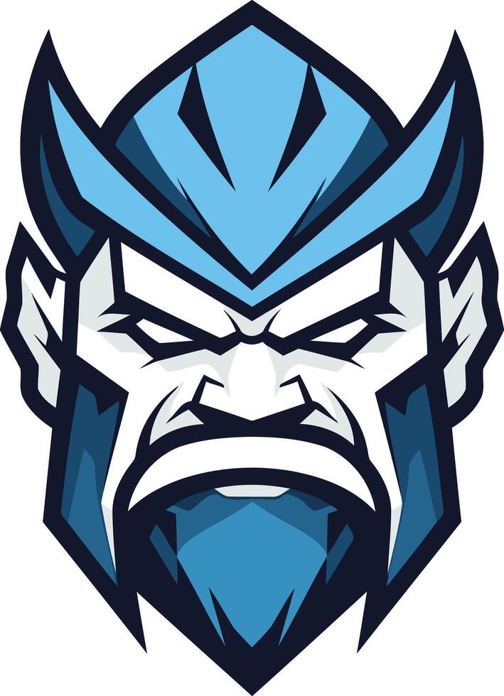 A fierce and powerful blue-toned warrior mascot logo, perfect for esports teams, gaming communities, or any brand seeking a strong and dynamic identity vector