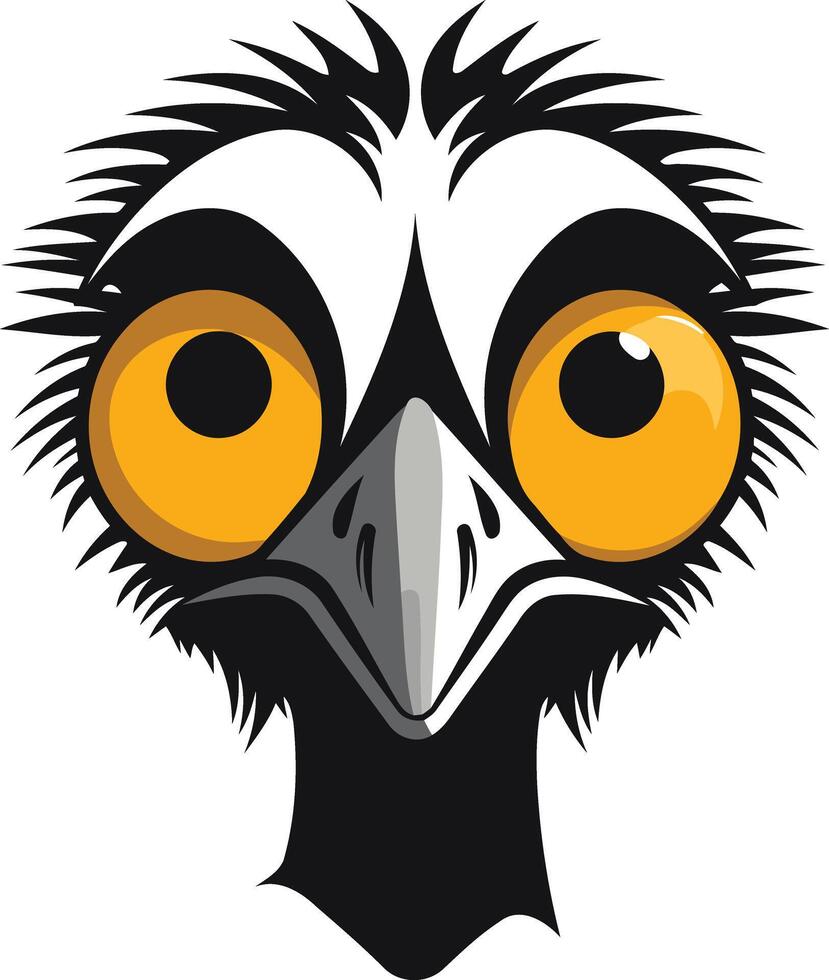 A cartoon emu head with big eyes and a curious expression vector