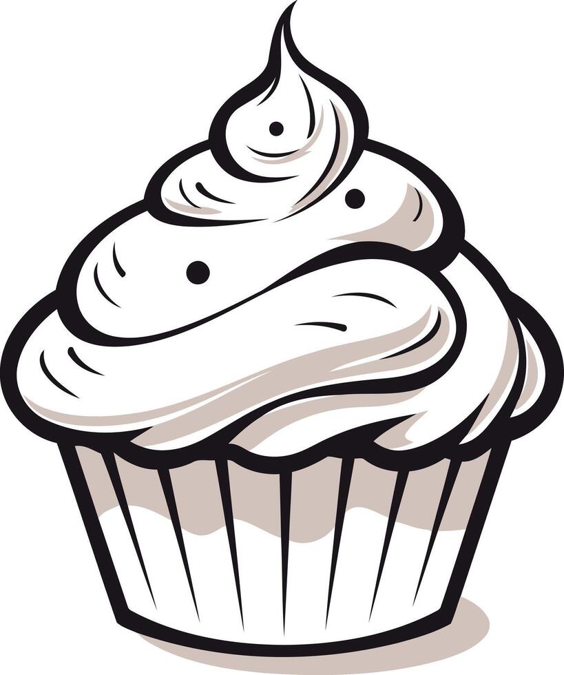 A simple, hand-drawn illustration of a cupcake with swirling frosting vector