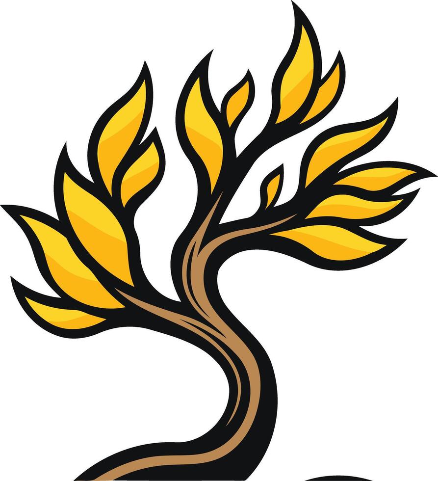 A stylized, cartoon-style tree with a brown trunk and vibrant yellow leaves vector