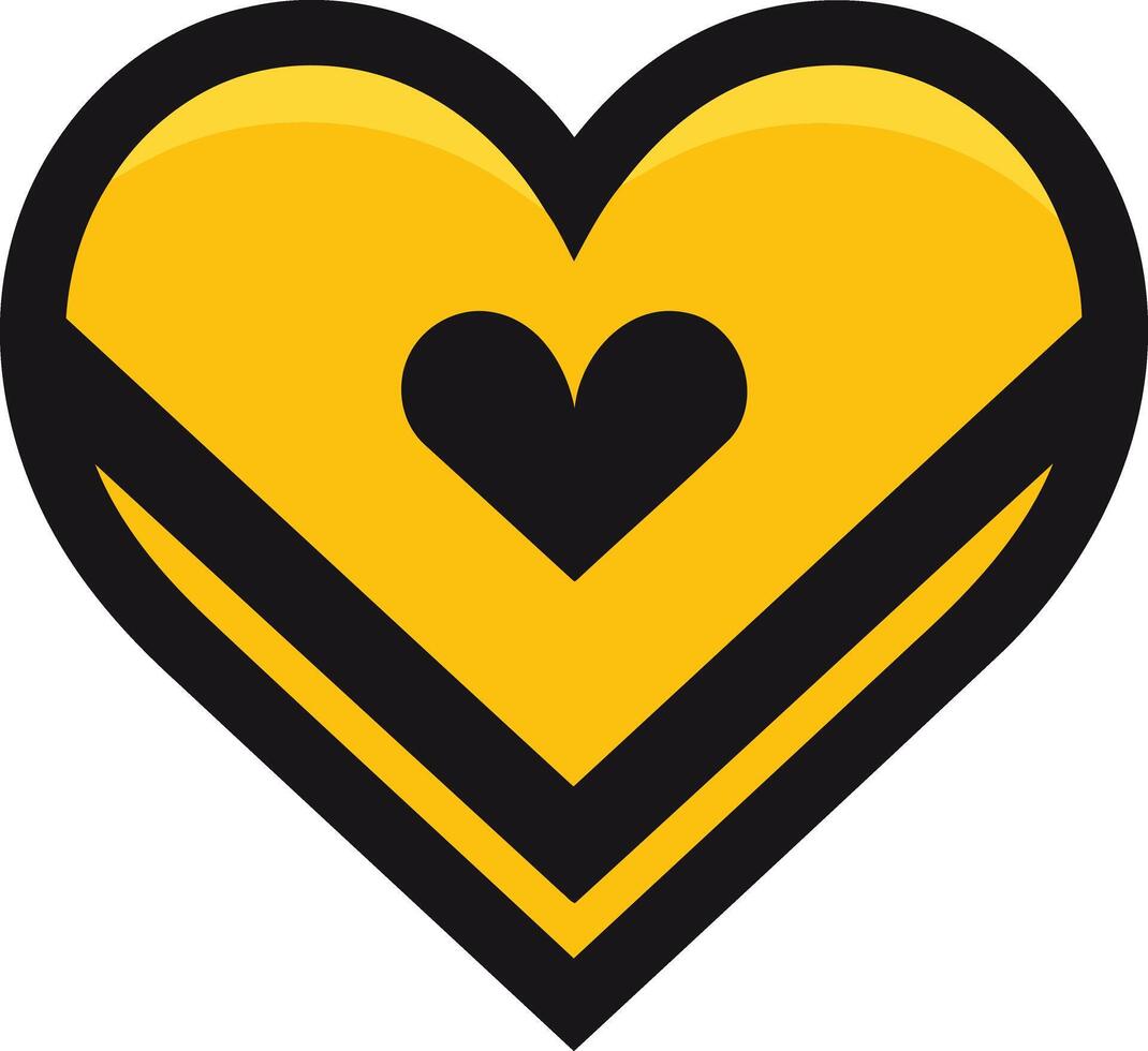 A bold and simple heart logo design, featuring a black heart within a yellow heart vector