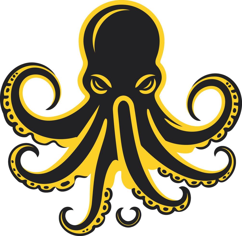 A powerful and menacing black octopus with yellow outline, perfect for branding, logos, and designs that require a strong and unique visual vector