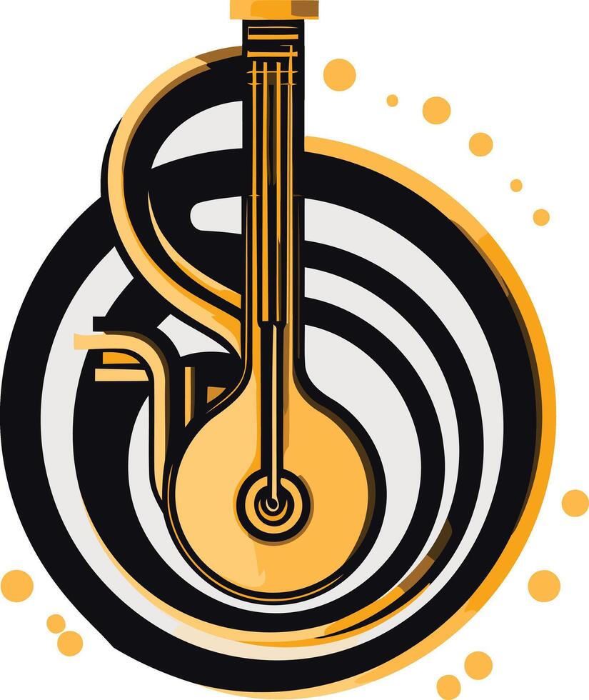 Abstract logo design featuring a stylized musical instrument within concentric circles vector
