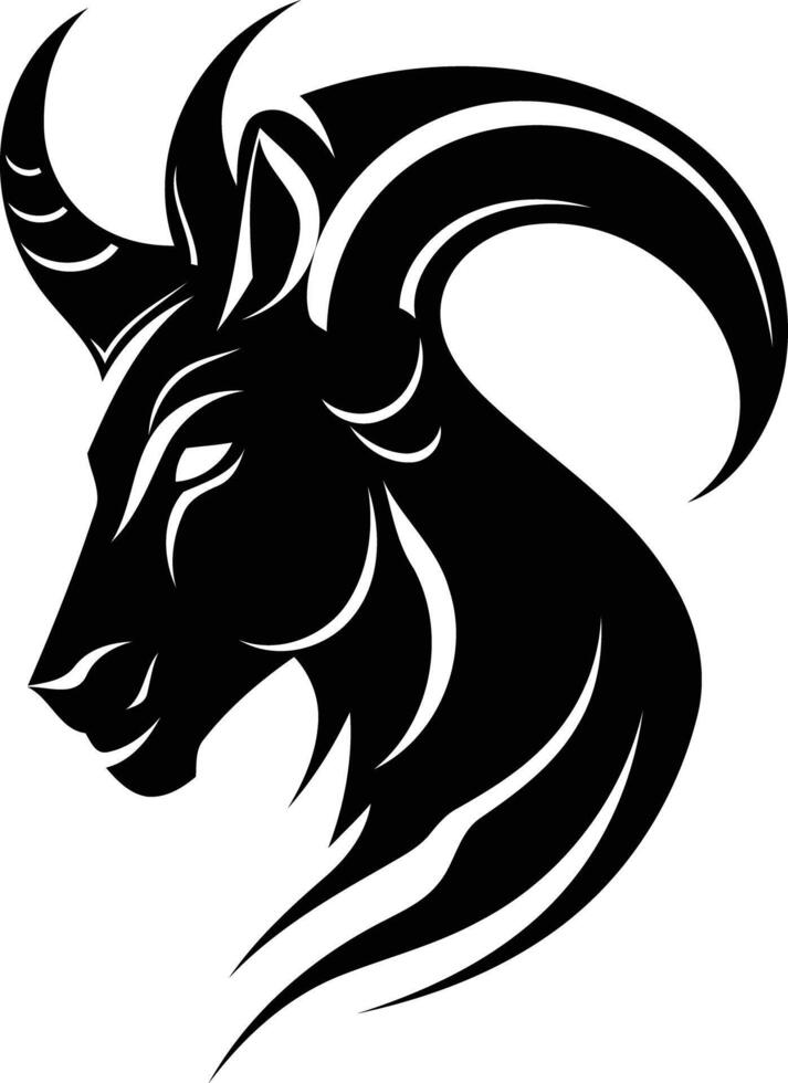 Stylized tribal design of a goat or ram head, perfect for tattoo inspiration, logo design, or any project needing a strong, bold symbol vector