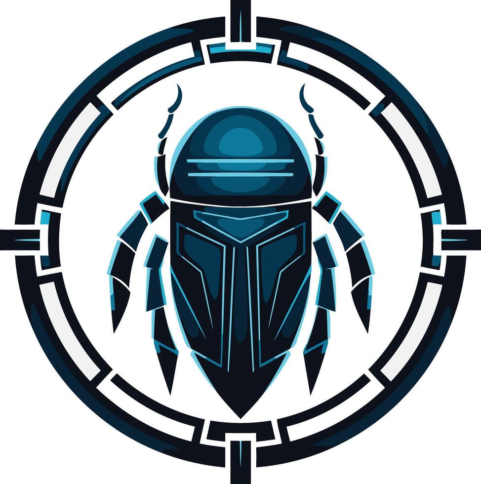 A futuristic, stylized beetle encased in a circular target, perfect for gaming, security, or tech brands vector