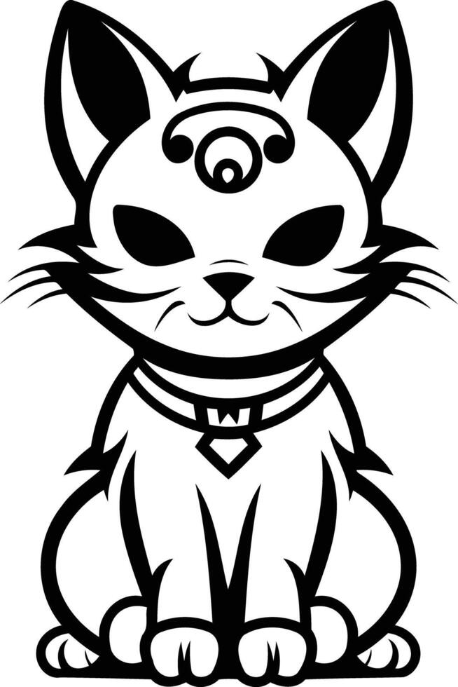 Cool black and white illustration of a cat with a tribal tattoo design vector