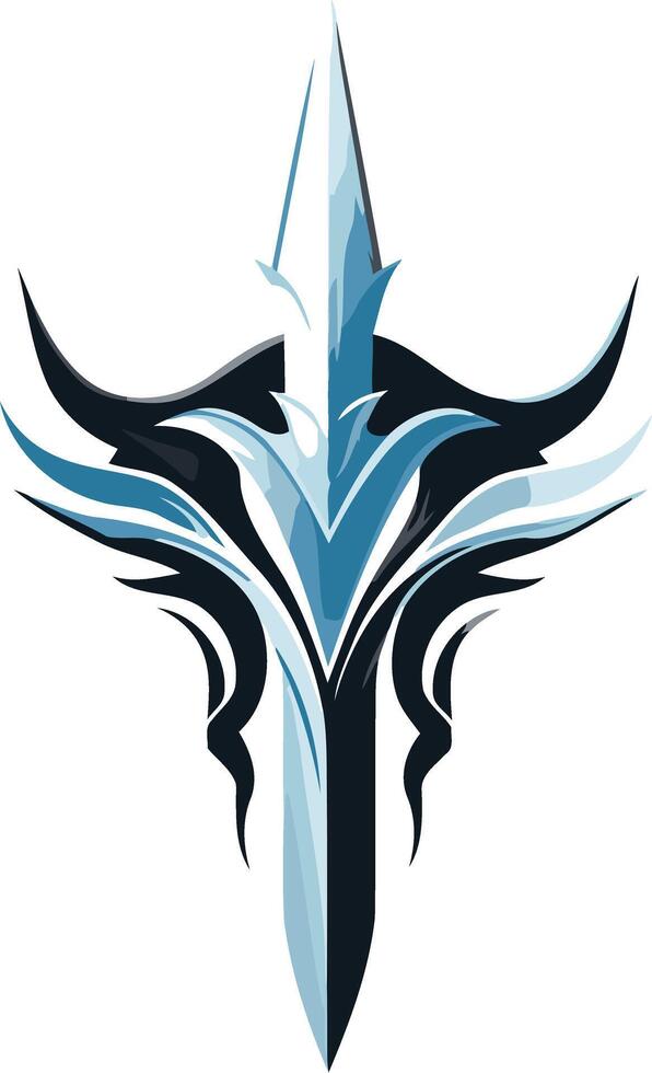 Abstract, powerful logo design featuring a stylized sword and tribal elements vector