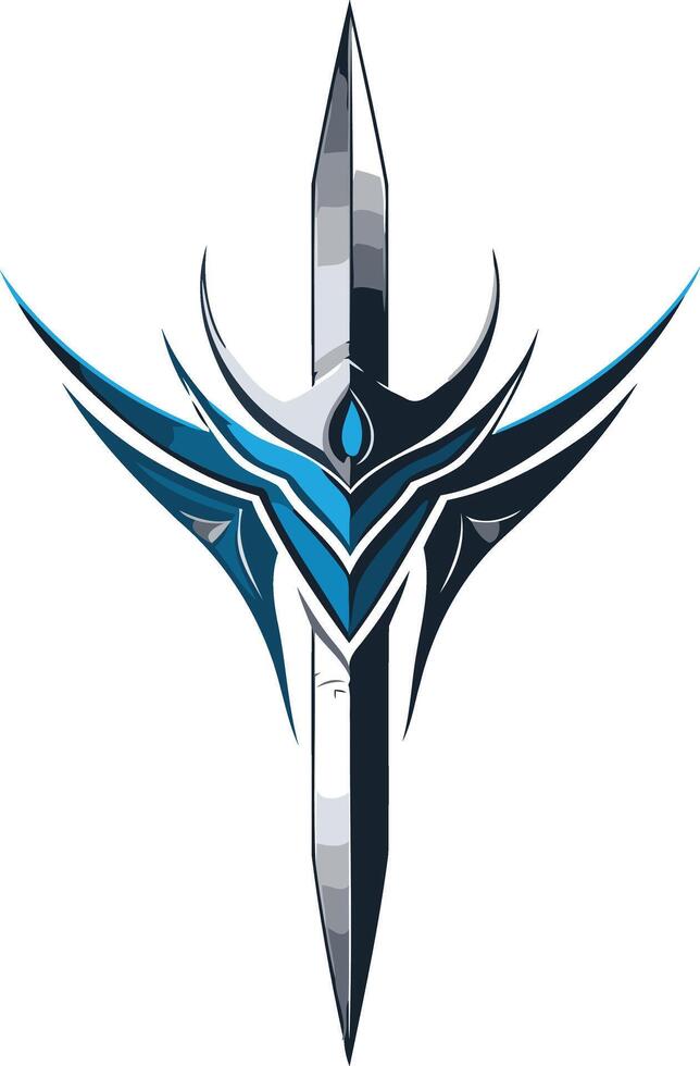 A stylized, futuristic sword logo with sleek, metallic wings, perfect for a gaming clan, esports team, or tech company vector