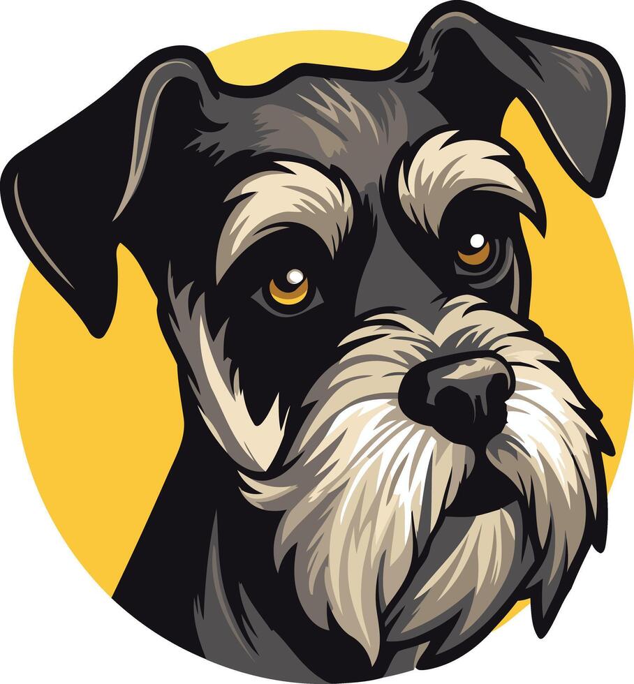 A charming cartoon illustration of a black miniature schnauzer with a friendly expression, perfect for dog-related businesses, pet care products, or as a cute social media avatar vector