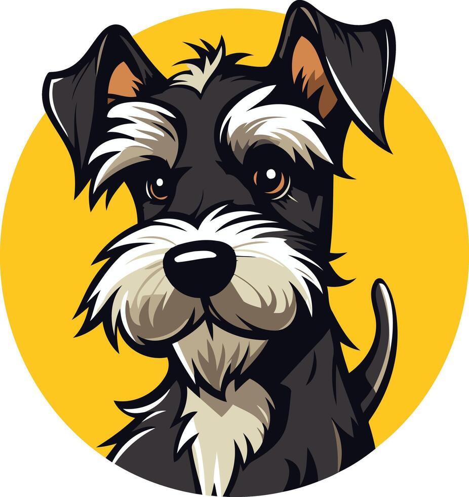 Adorable cartoon illustration of a black and white miniature schnauzer, perfect for pet-related designs, social media, or branding vector