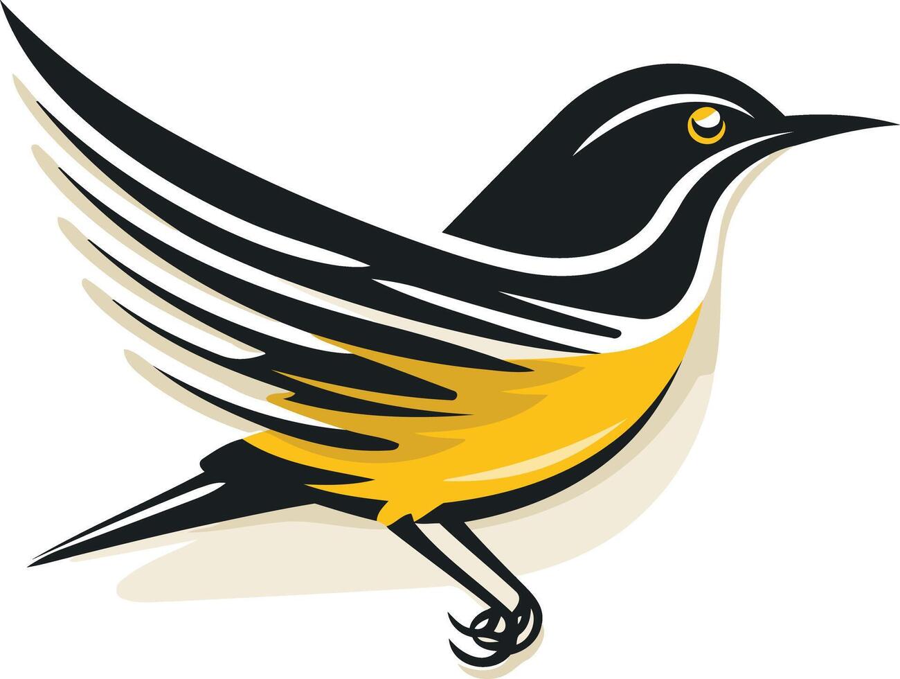 A stylized illustration of a yellow and black bird in flight, perfect for branding, logos, or nature-themed designs vector