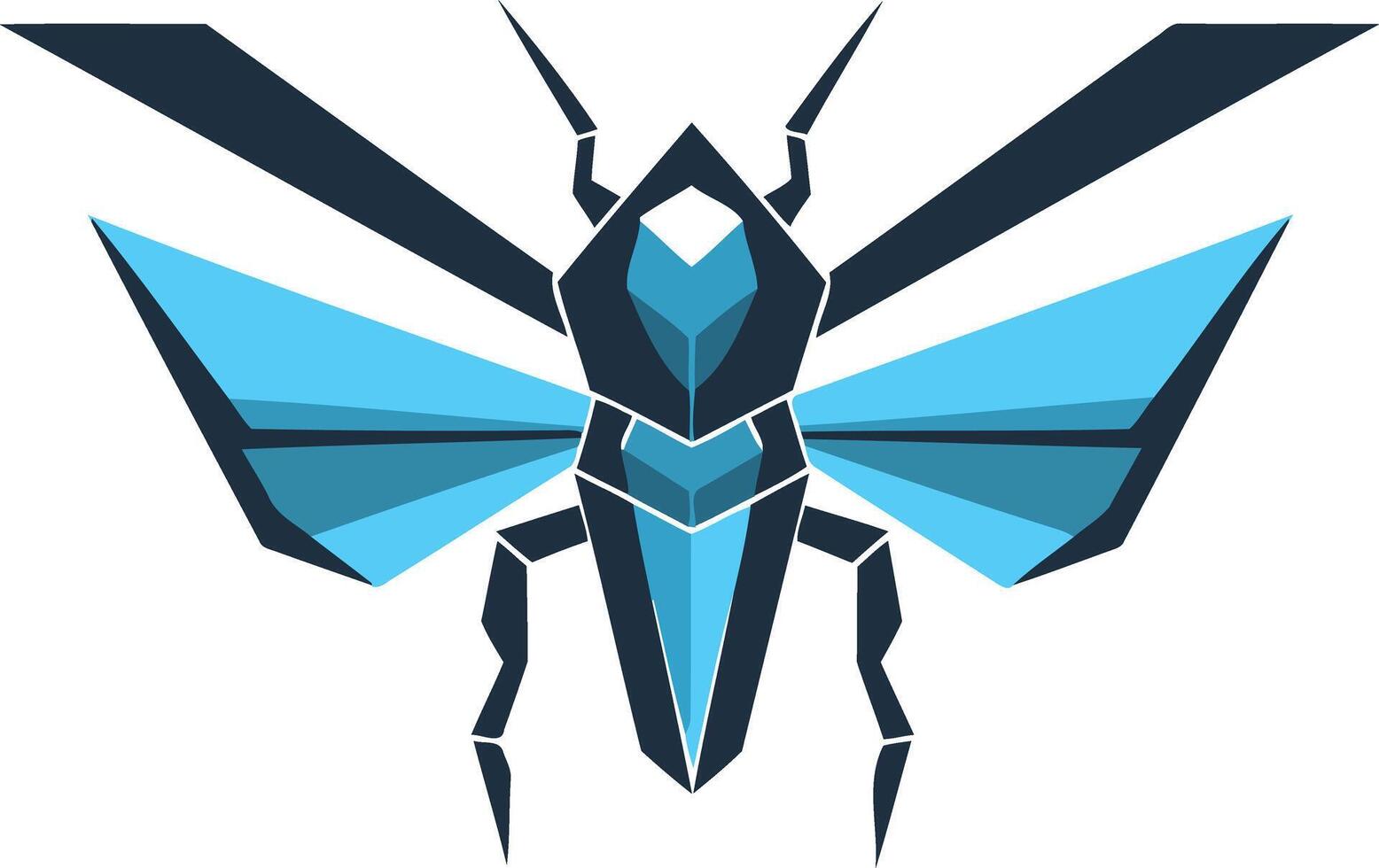 A modern, geometric logo depicting a stylized insect with blue and black accents vector