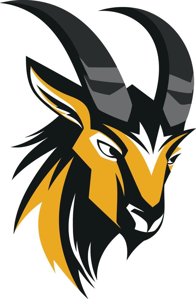 A powerful and dynamic logo featuring a stylized mountain goat head in black and gold vector
