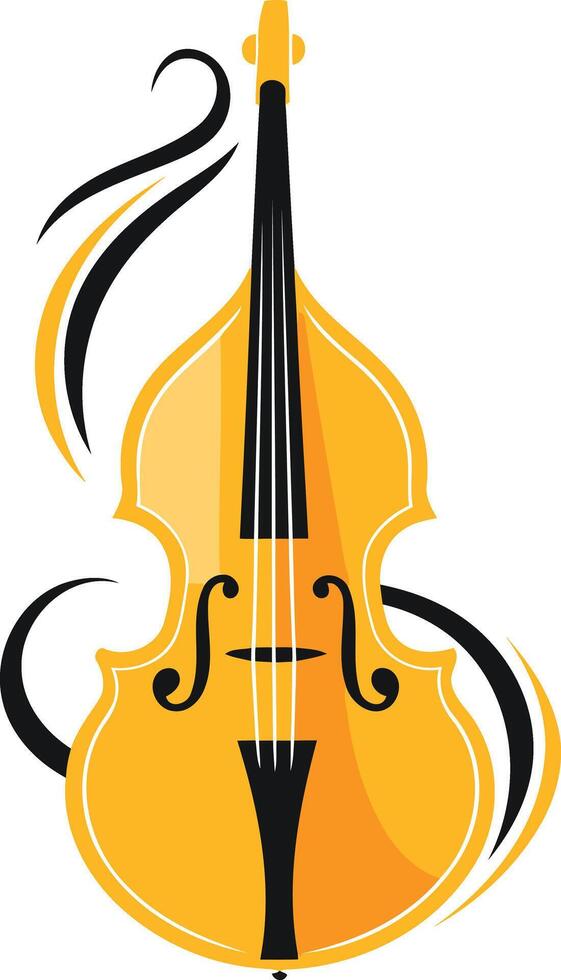A stylized illustration of a double bass with elegant black swirls vector