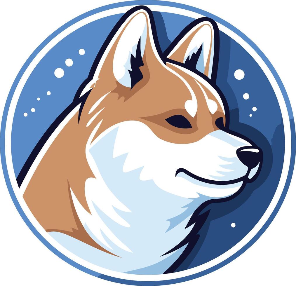 A charming and stylized logo featuring a shiba inu dog in a circle with a blue background vector