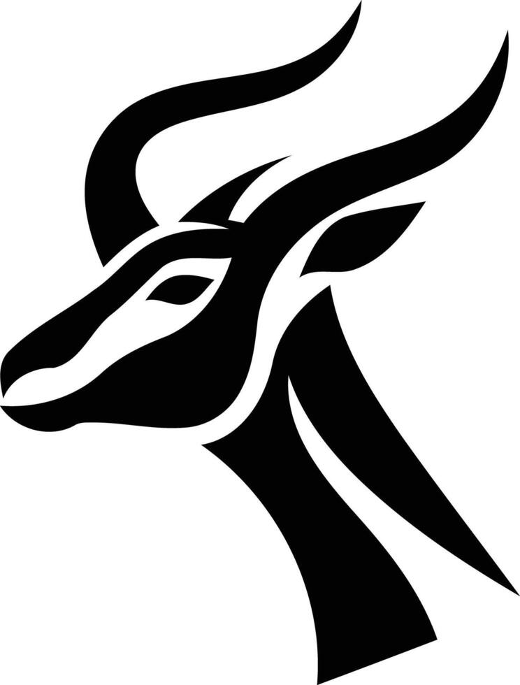 A bold, stylized black and white illustration of a gazelle's head vector