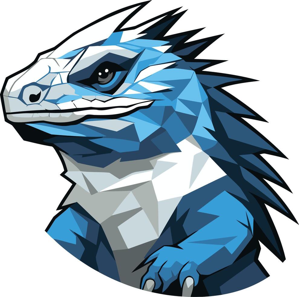 A cool, stylized blue lizard with a fierce expression, perfect for a logo or mascot vector