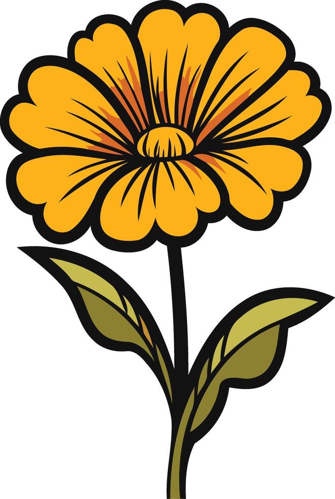 A cheerful, cartoon-style illustration of a yellow flower with green leaves vector