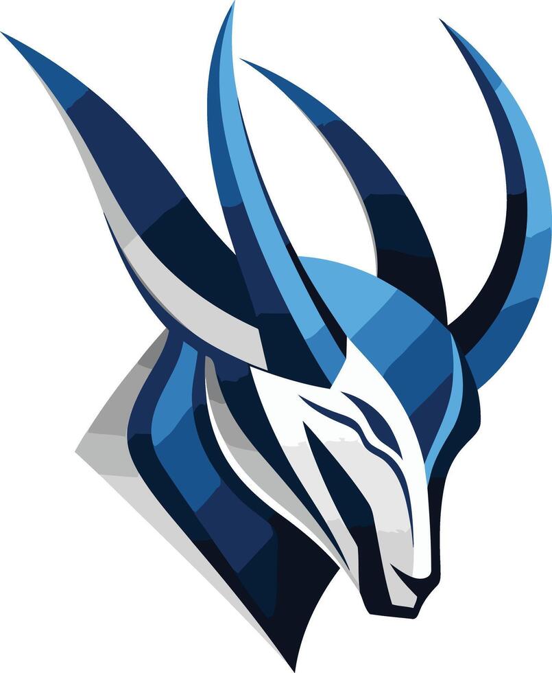 Modern, abstract logo design of an antelope head in blue and white color scheme vector