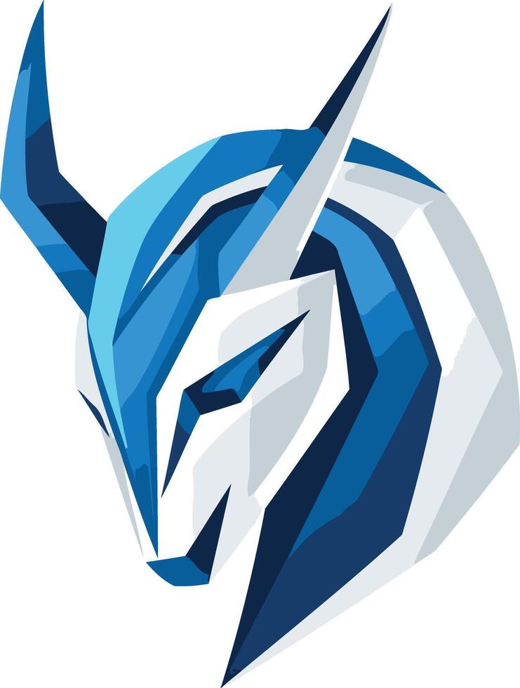 A futuristic, abstract logo design featuring a stylized blue and white bull's head vector