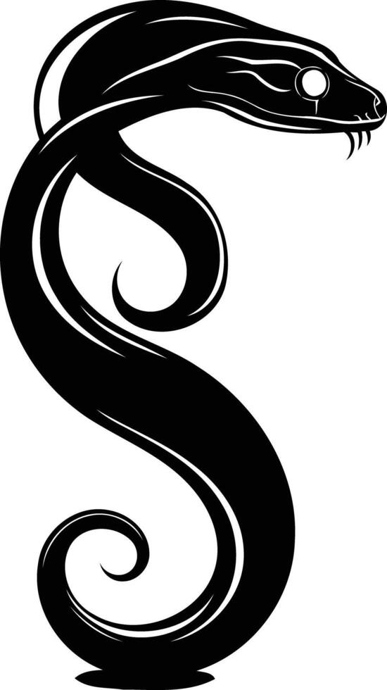 A stylized black snake in an s-shape, perfect for tattoos, branding, or gothic designs vector