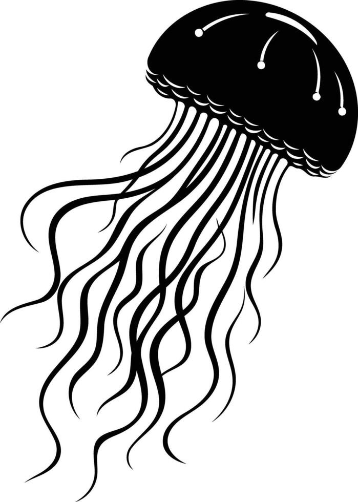 Simple black and white silhouette of a jellyfish, perfect for design projects, tattoos, or marine-themed illustrations vector