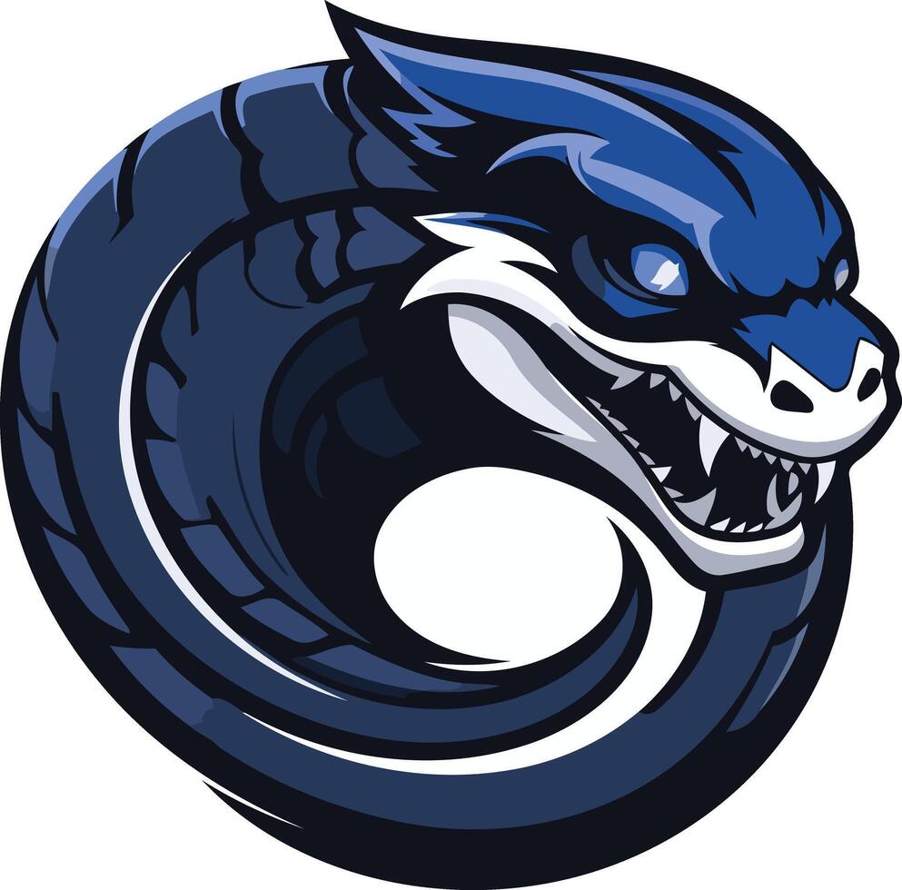 A fierce, blue and white dragon head logo, perfect for gaming, esports, or tech brands seeking a powerful and dynamic identity vector