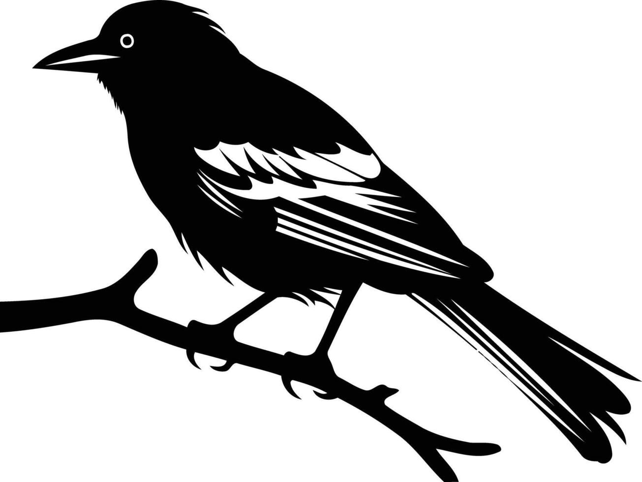 A simple yet striking silhouette of a bird perched on a branch, perfect for adding a touch of nature to your designs vector