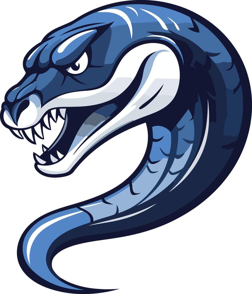 A fierce blue snake mascot logo design, perfect for sports teams, gaming, or any brand looking for a powerful and bold identity vector
