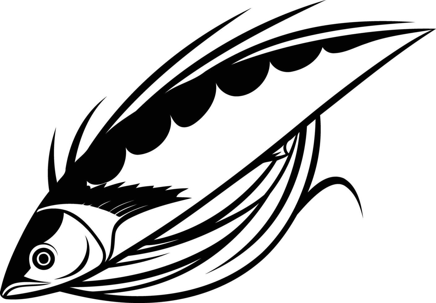 Black and white illustration of a stylized fish, perfect for tattoos, branding, or design projects vector