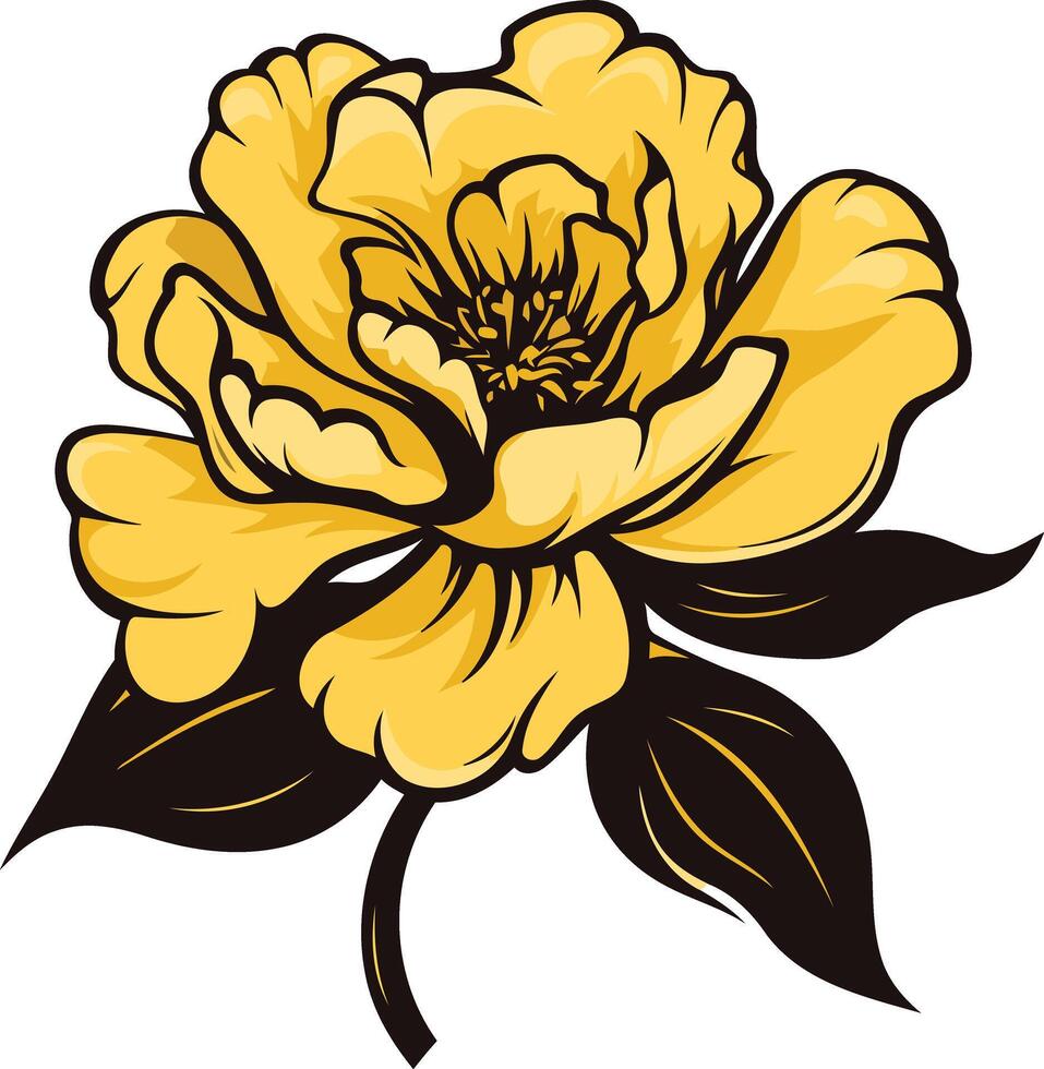 A vibrant yellow peony flower with dark green leaves, perfect for floral designs, branding, or as a decorative element vector