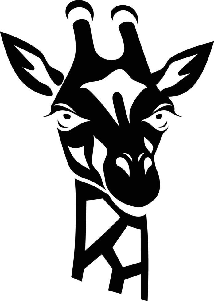 A striking black and white illustration of a giraffe's head, perfect for branding, logos, and safari-themed designs vector