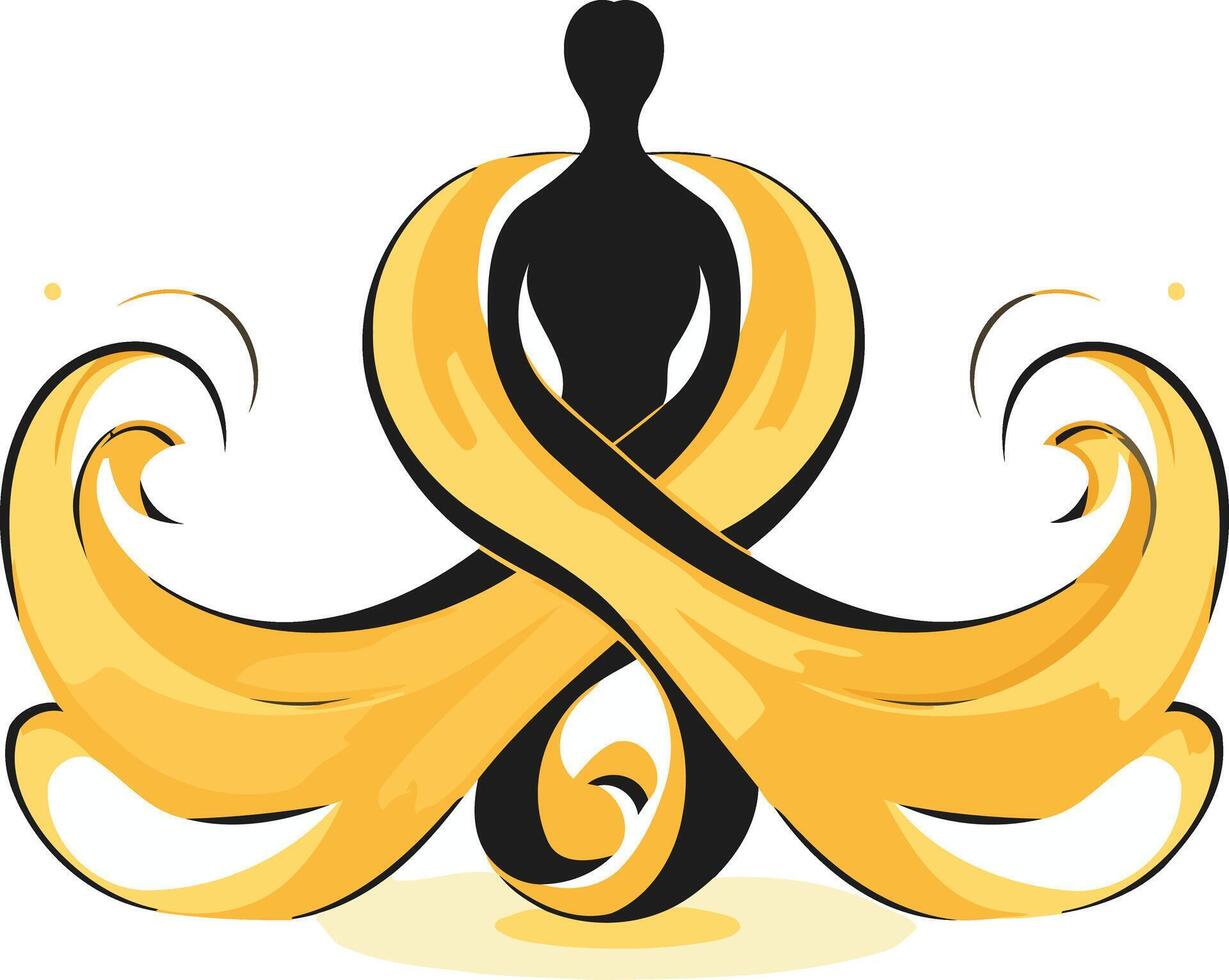 Abstract logo with a stylized human figure surrounded by yellow flowing lines, perfect for businesses emphasizing growth, transformation, and empowerment vector