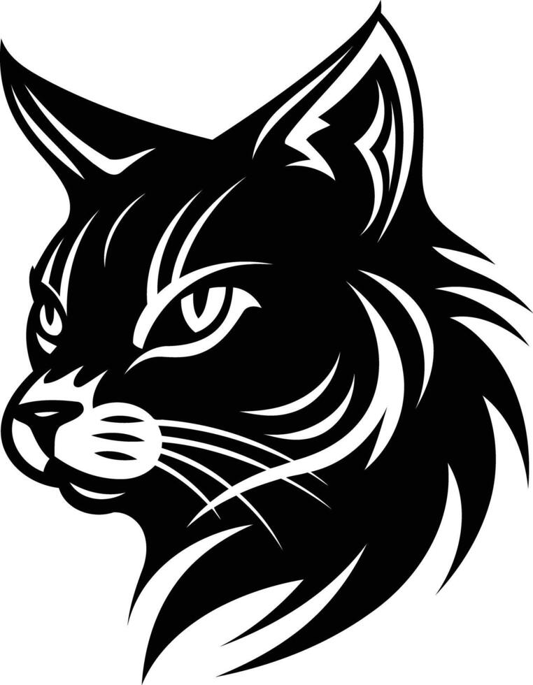 Bold and striking black and white tattoo style cat head design vector
