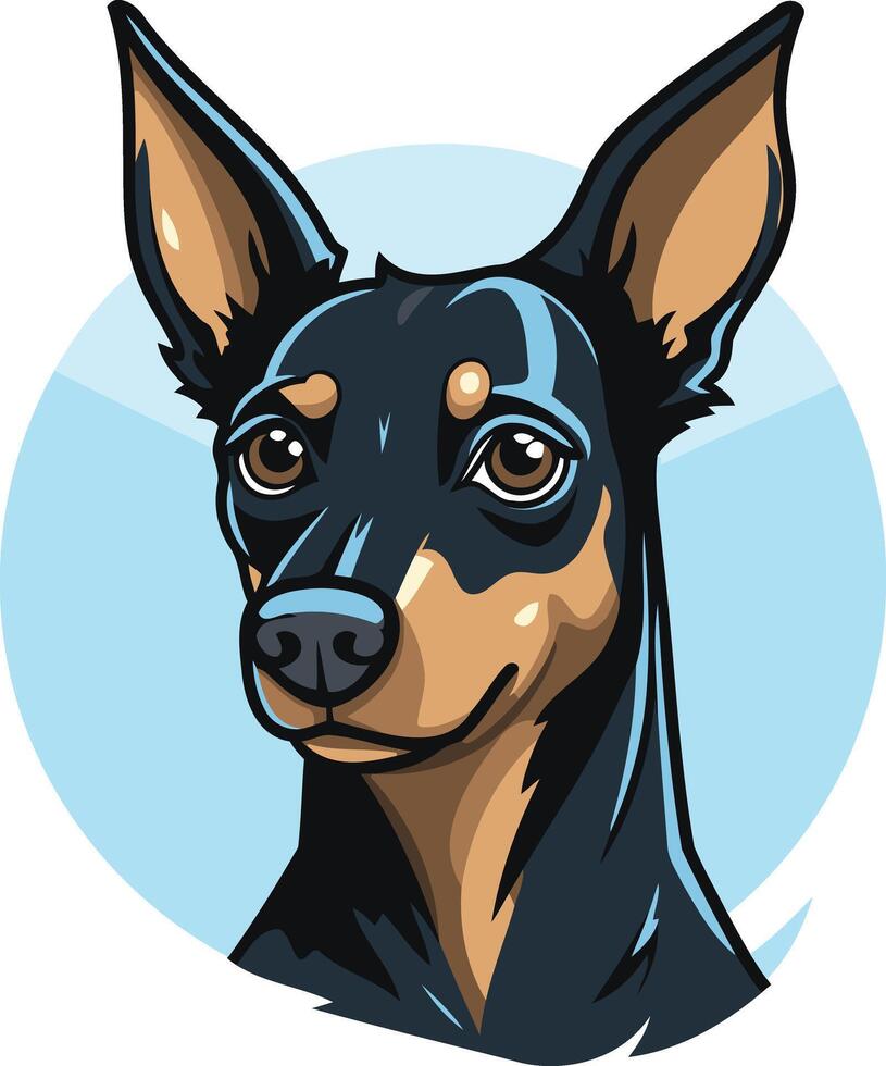 A cute and friendly cartoon illustration of a miniature pinscher dog, perfect for pet-related businesses, branding, or social media content vector