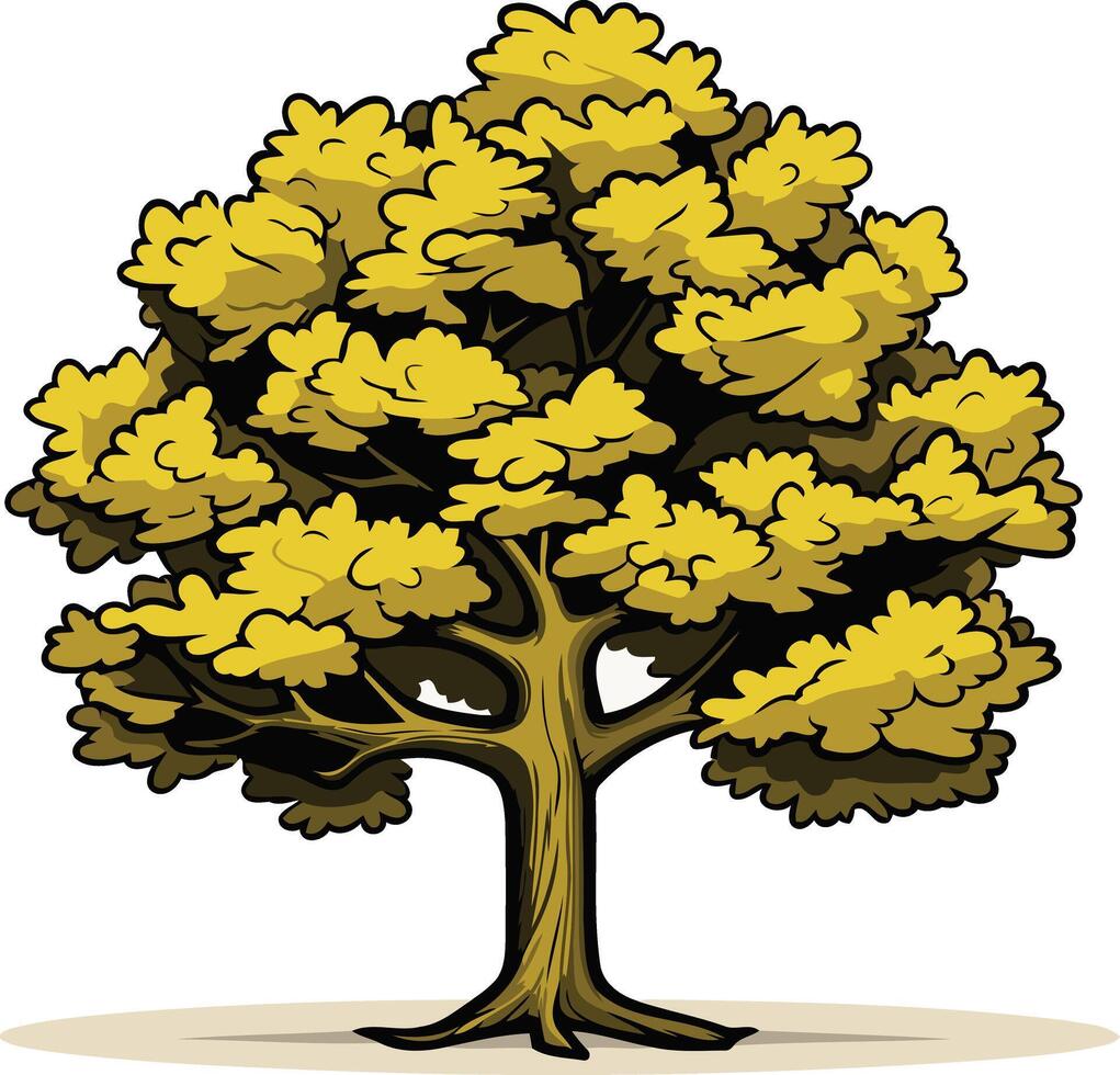 A cartoon illustration of a large, full, deciduous tree with yellow leaves vector