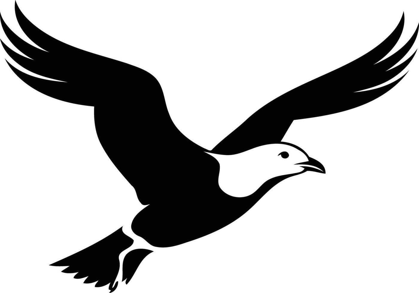 Simple black and white silhouette of a seagull in flight, perfect for designs, logos, and illustrations vector